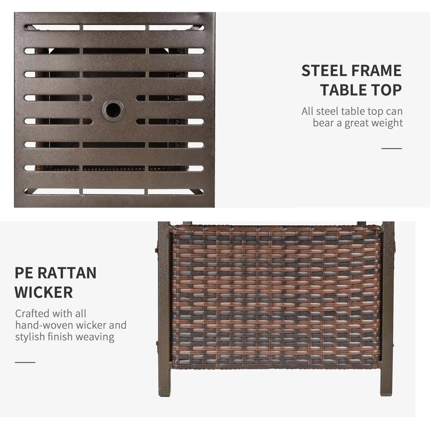 21.75" Outdoor Rattan Coffee Table, Umbrella Hole, Slatted Metal Top, Brown Patio Side Tables at Gallery Canada