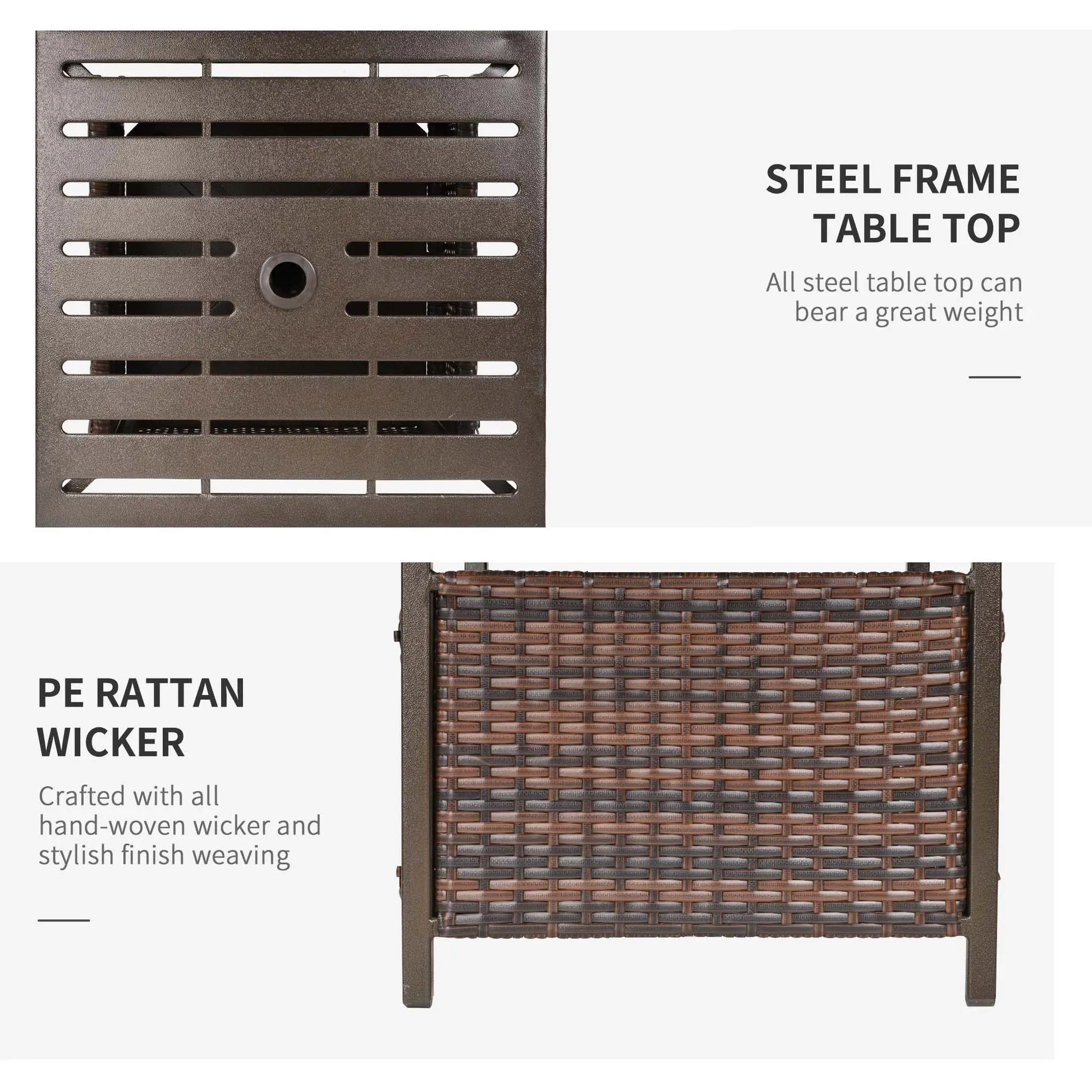 21.75" Outdoor Rattan Coffee Table, Umbrella Hole, Slatted Metal Top, Brown Patio Side Tables at Gallery Canada