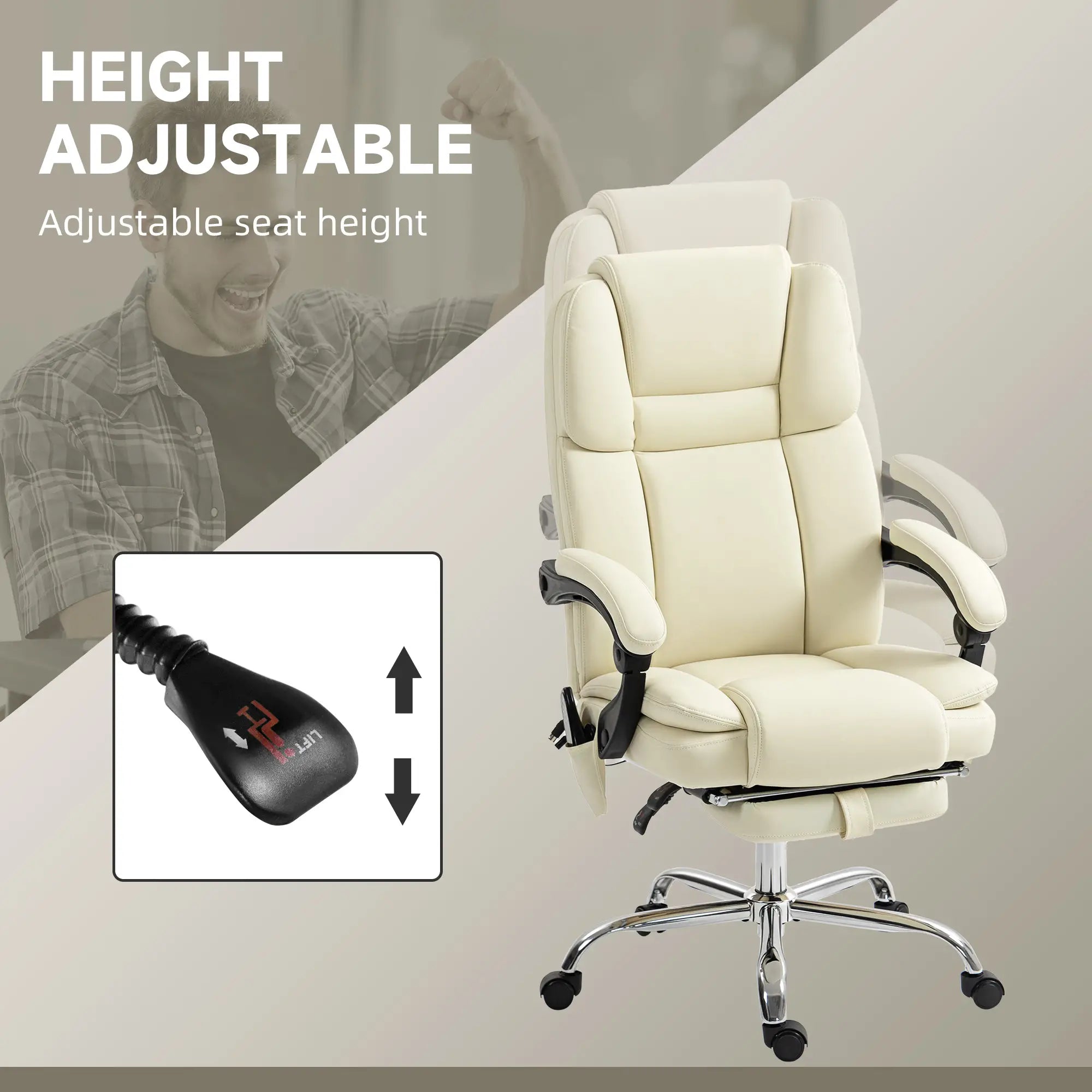 Reclining Massage Office Chair, 6-Point Vibration, Footrest, High Back, White Massage Chairs at Gallery Canada