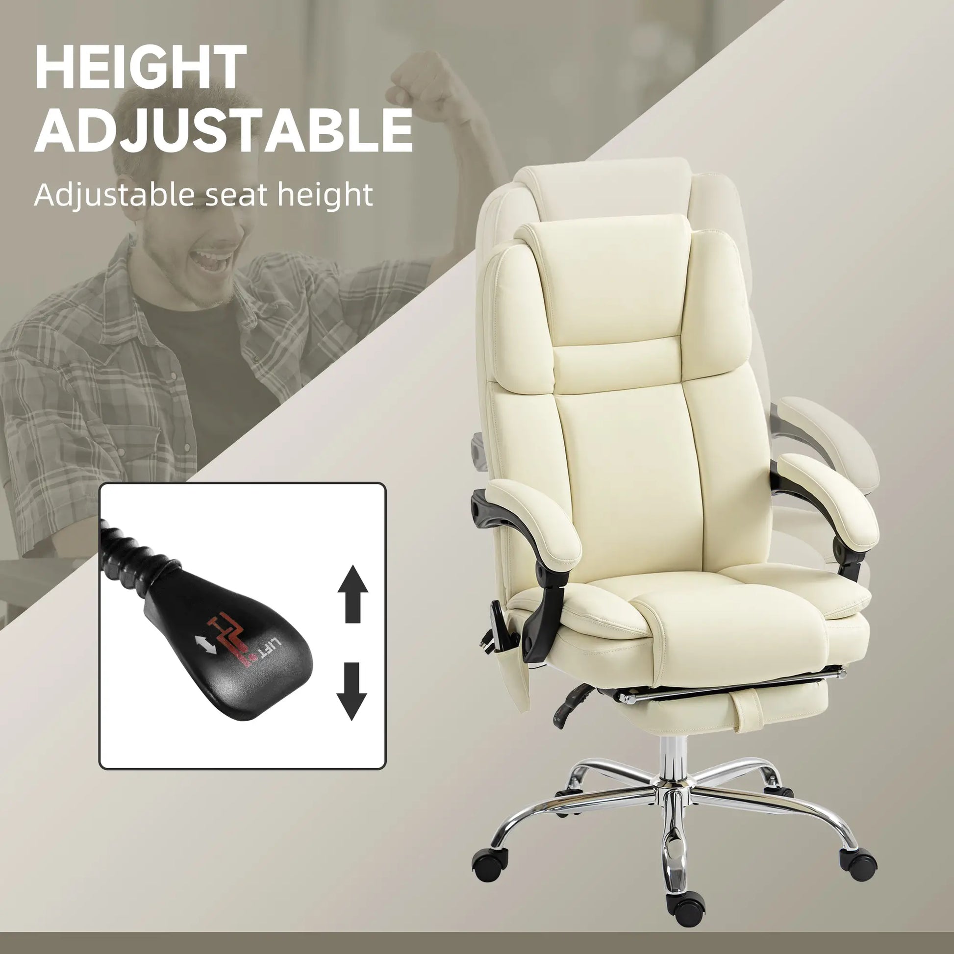 Reclining Massage Office Chair, 6-Point Vibration, Footrest, High Back, White Massage Chairs at Gallery Canada