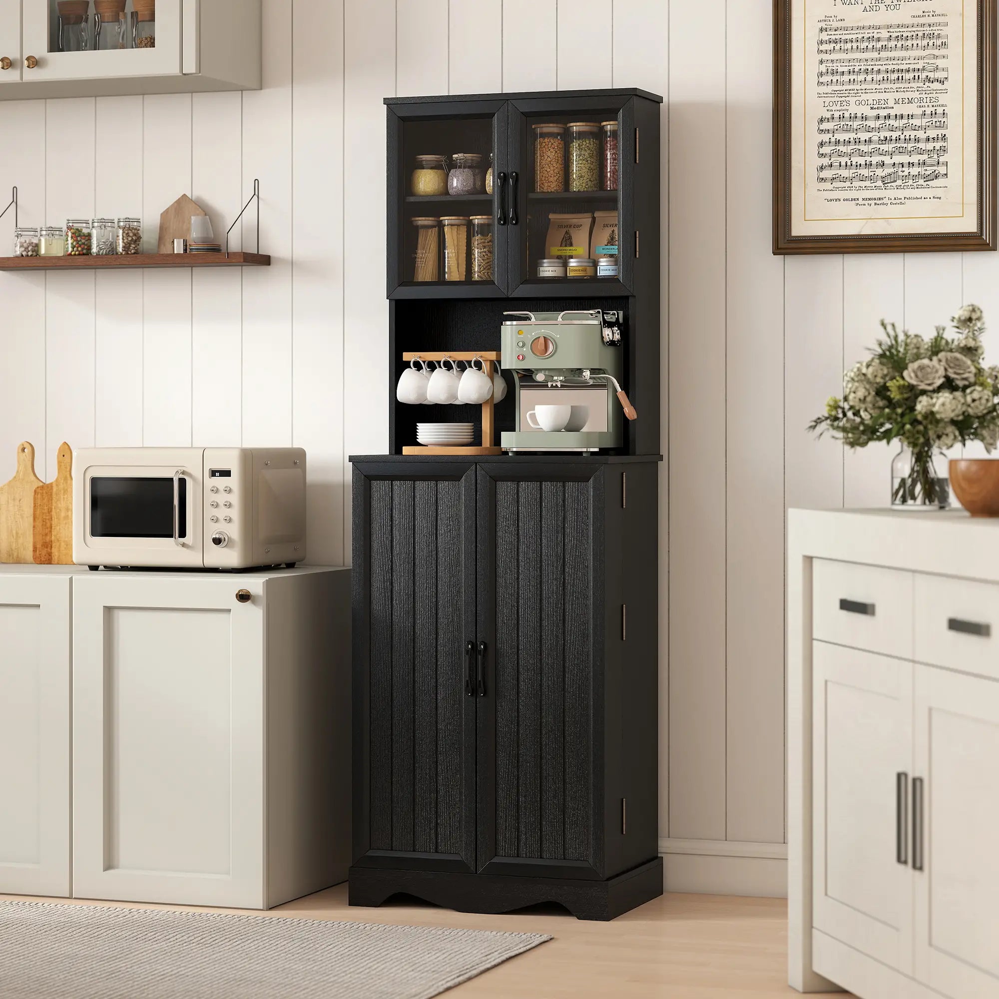 71 Inch Kitchen Pantry Cabinet, Freestanding Hutch, Black Kitchen Pantry Cabinets at Gallery Canada