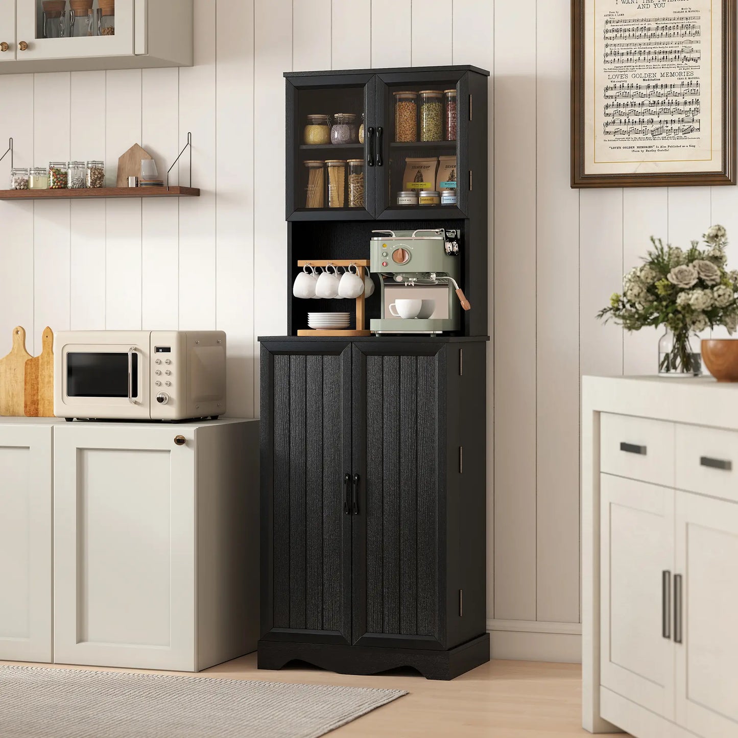 71 Inch Kitchen Pantry Cabinet, Freestanding Hutch, Black Kitchen Pantry Cabinets at Gallery Canada
