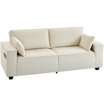 86" 3 Seater Sofa, Modern Corduroy Upholstered Couch, Beige 3-Seater Sofas at Gallery Canada