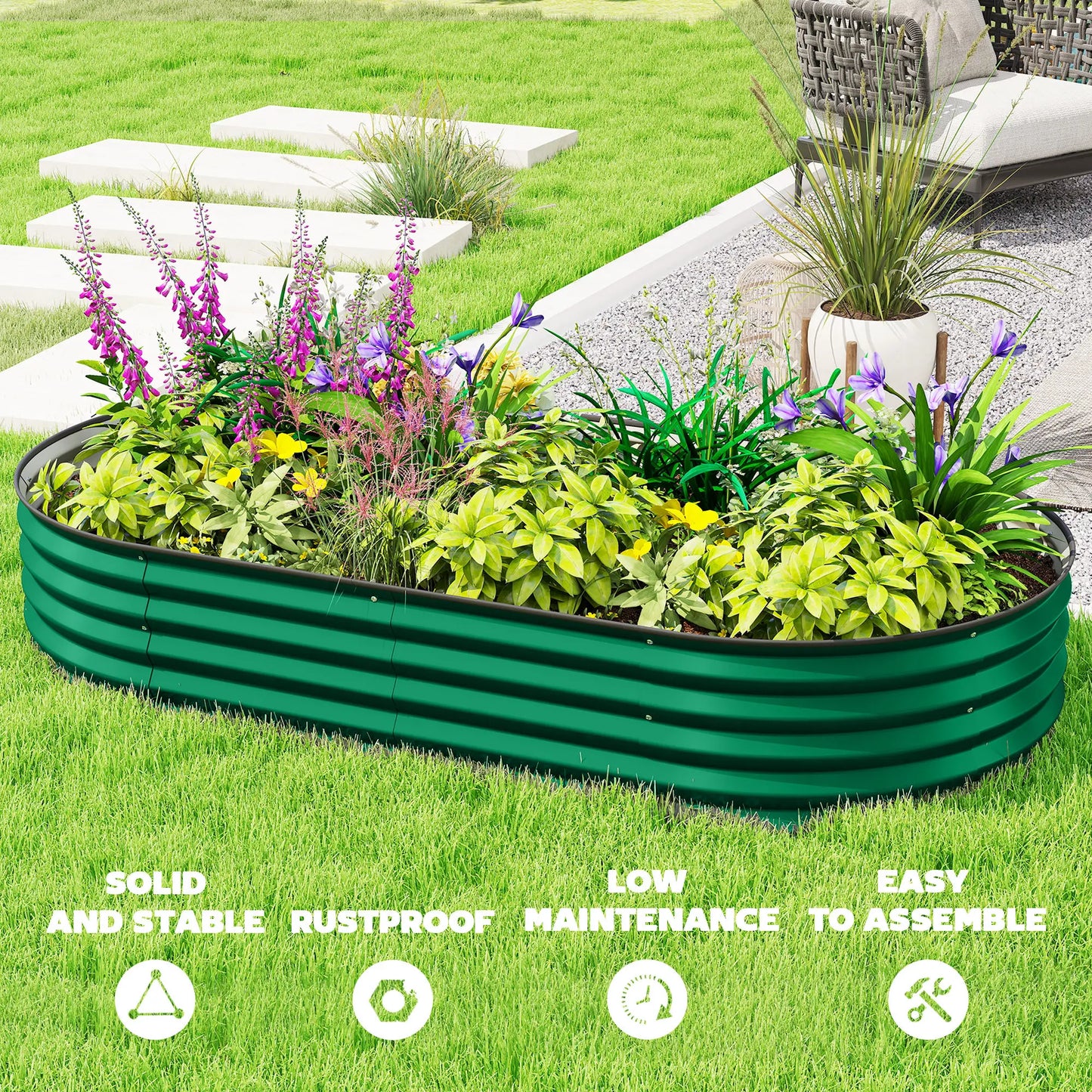 6' x 3' x 1' Galvanized Raised Garden Bed, Green Outdoor Planter Box, Green