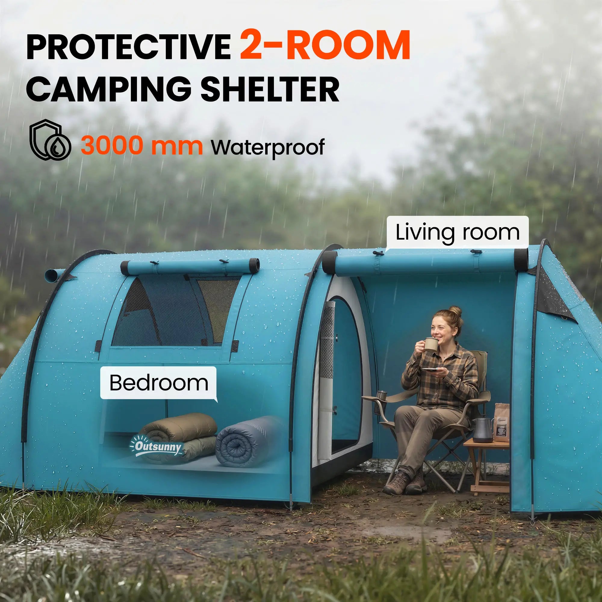 3-4 Person 2 Room Camping Tent, 3000Mm Waterproof, Sky Blue Camping Tents at Gallery Canada