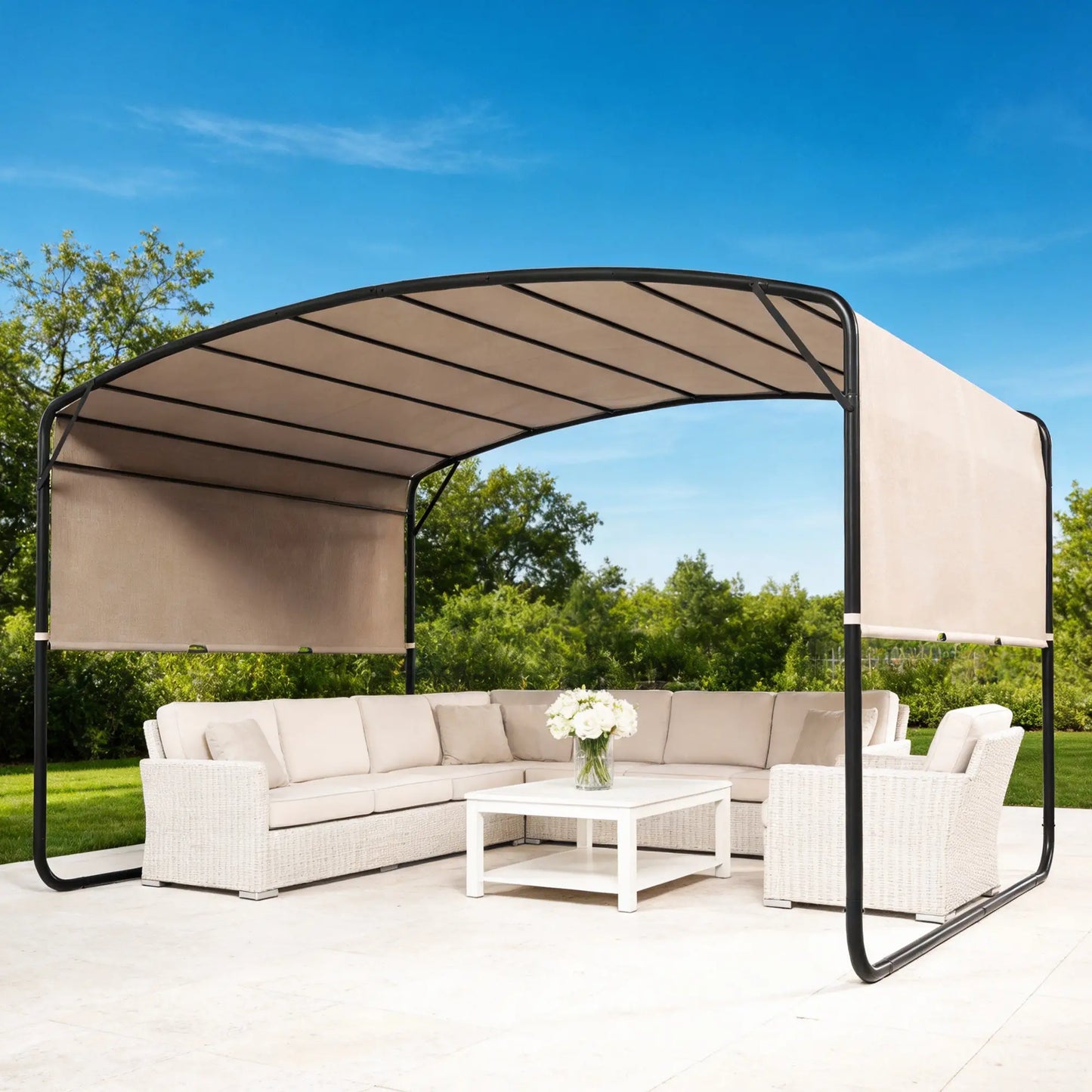 10' x 13' Retractable Pergola Canopy, Outdoor Metal Gazebo Sun Shade, Khaki Pergolas at Gallery Canada