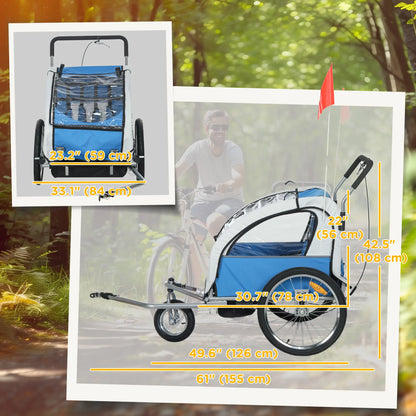 2-in-1 Bike Trailer for Kids, Foldable 2-Seat Stroller, Blue Kids Bike Trailers at Gallery Canada