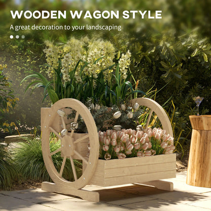Wooden Wagon Planter Box, 3-Tier Raised Garden Bed, 24" x 24" x 22", Natural