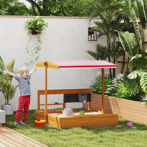 Kids Sandbox with Cover, Wooden Sand Box with Seat, Storage, 3-7 Years, Red