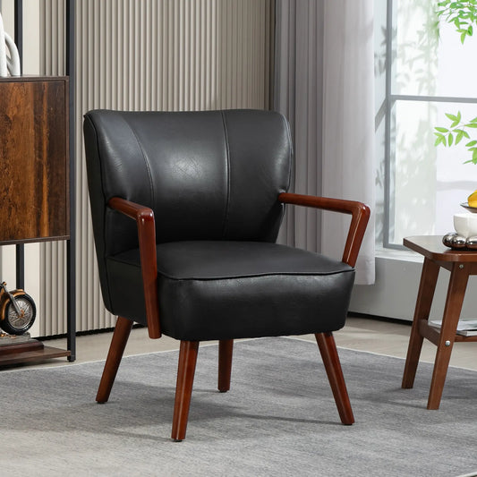 Accent Chair, Modern Armchair, Faux Leather Upholstered with Wood Legs, Black Accent Chairs Black at Gallery Canada