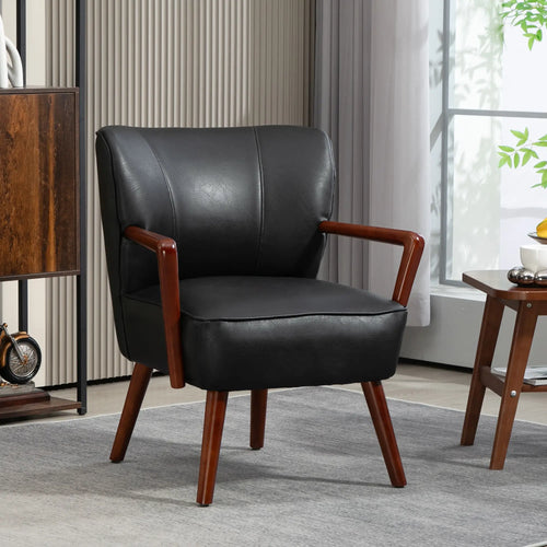 Accent Chair, Modern Armchair, Faux Leather Upholstered with Wood Legs, Black