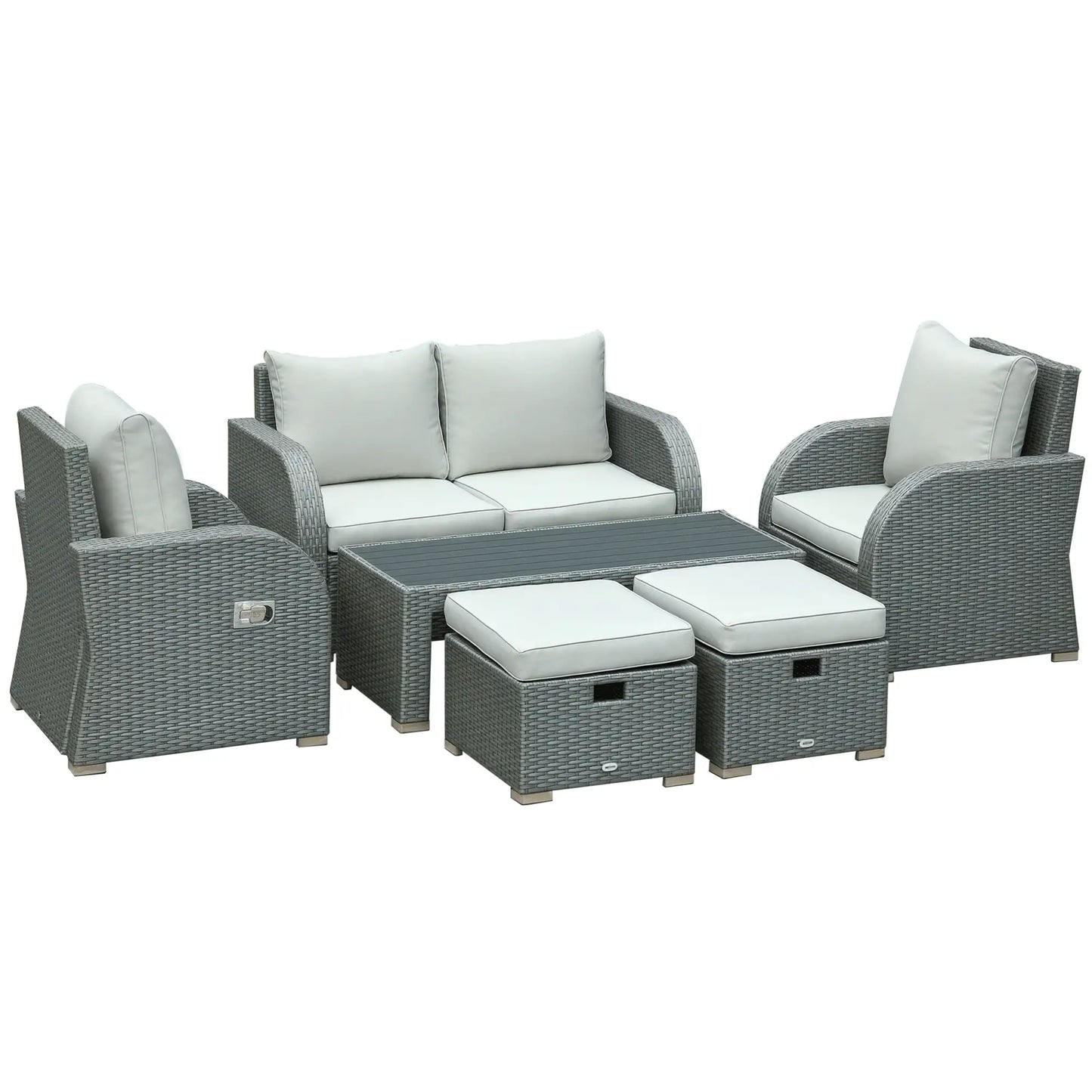 6 PCS Outdoor Rattan Sofa Set, Patio Furniture w/ Tea Table, Cushion, Grey Patio Furniture Sets Grey at Gallery Canada