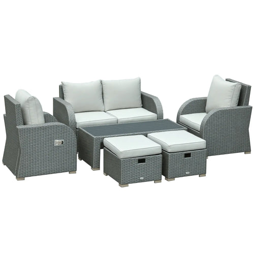 6 PCS Outdoor Rattan Sofa Set, Patio Furniture w/ Tea Table, Cushion, Grey