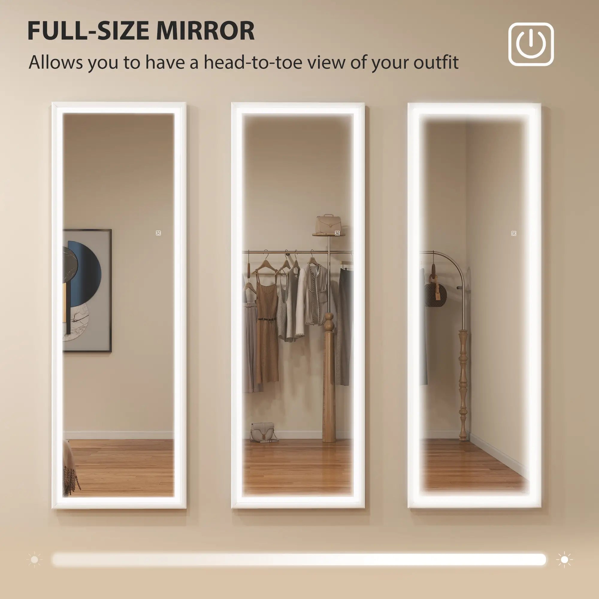 LED Mirror, Dimmable 3 Color Lights, 64