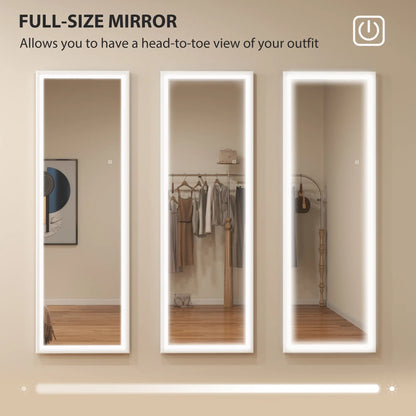 LED Mirror, Dimmable 3 Color Lights, 64" x 21" Rectangular, White Full Length Mirrors at Gallery Canada