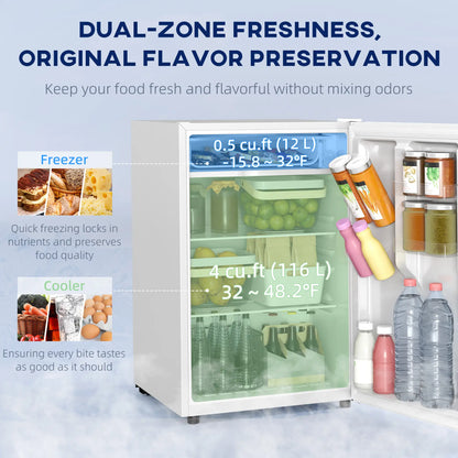4.5 Cu Ft Mini Fridge with Freezer, Wheels, Adjustable Thermostat, White Small Kitchen Appliances at Gallery Canada