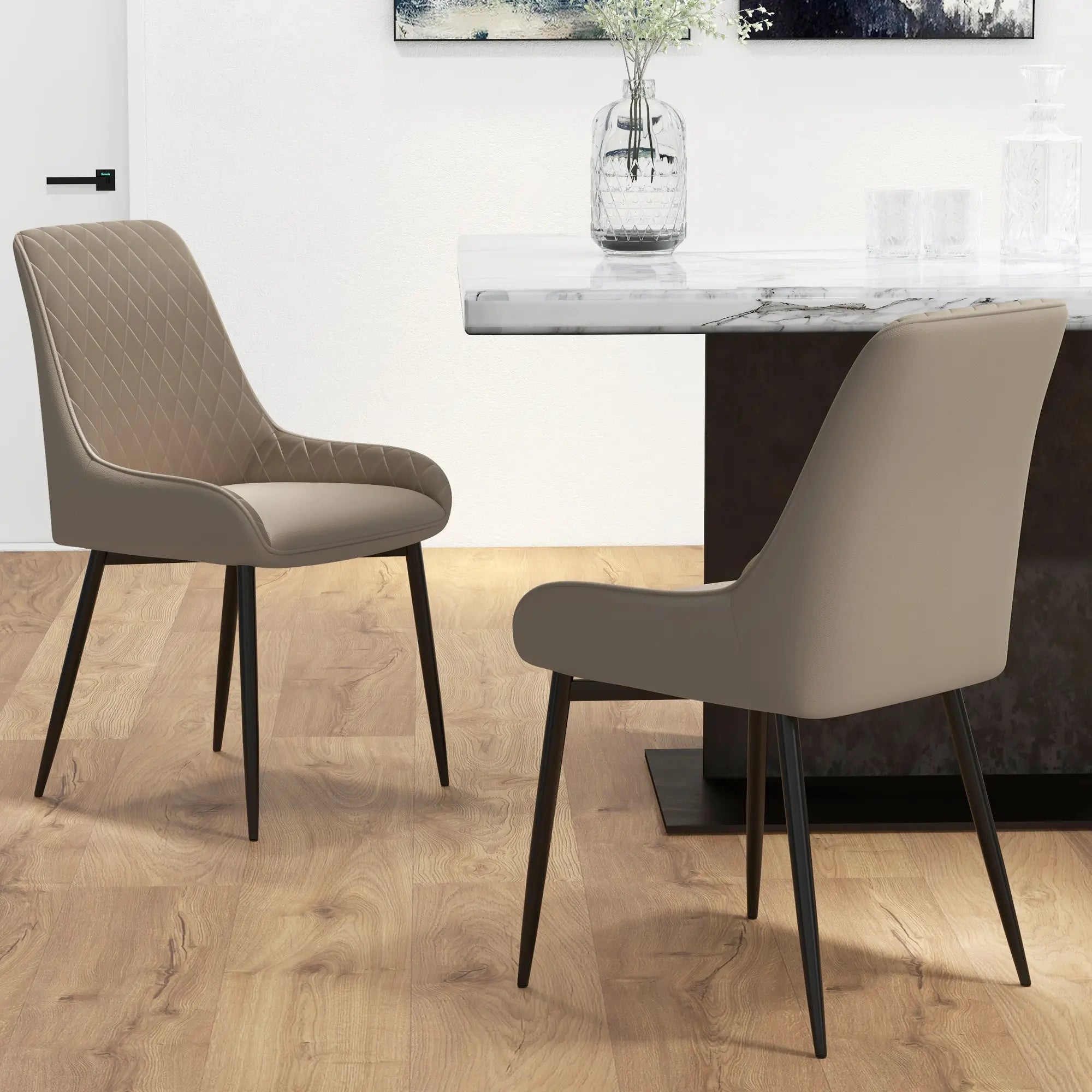 Modern Dining Chairs Set of 2, PU Leather, Metal Legs, Khaki Dining Chairs at Gallery Canada