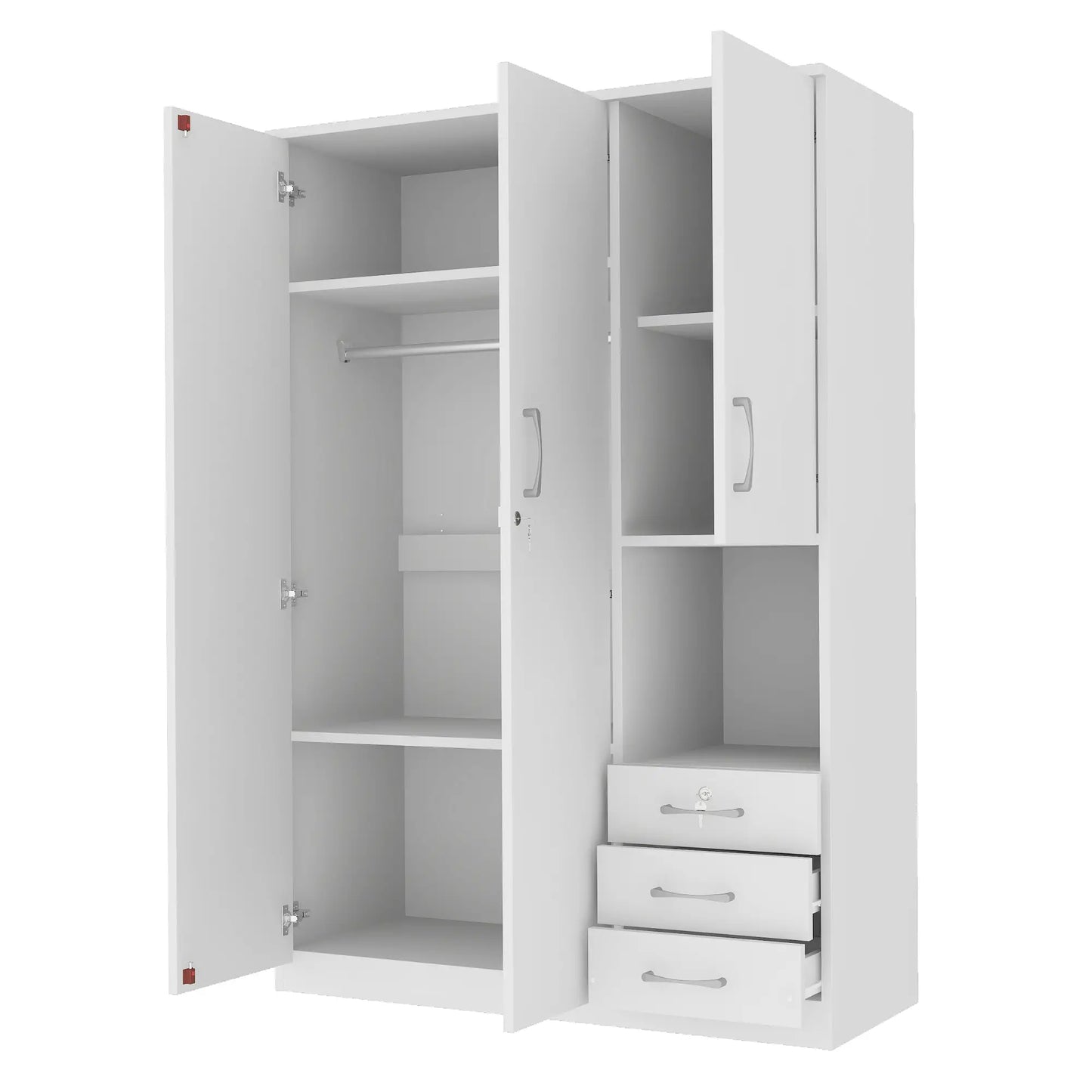 Wooden Wardrobe, Shelves, 3 Drawers, Hanging Rod, 47" L x 20" W x 69" H, White Clothing Storage at Gallery Canada