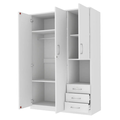 Wooden Wardrobe, Shelves, 3 Drawers, Hanging Rod, 47" L x 20" W x 69" H, White Clothing Storage at Gallery Canada