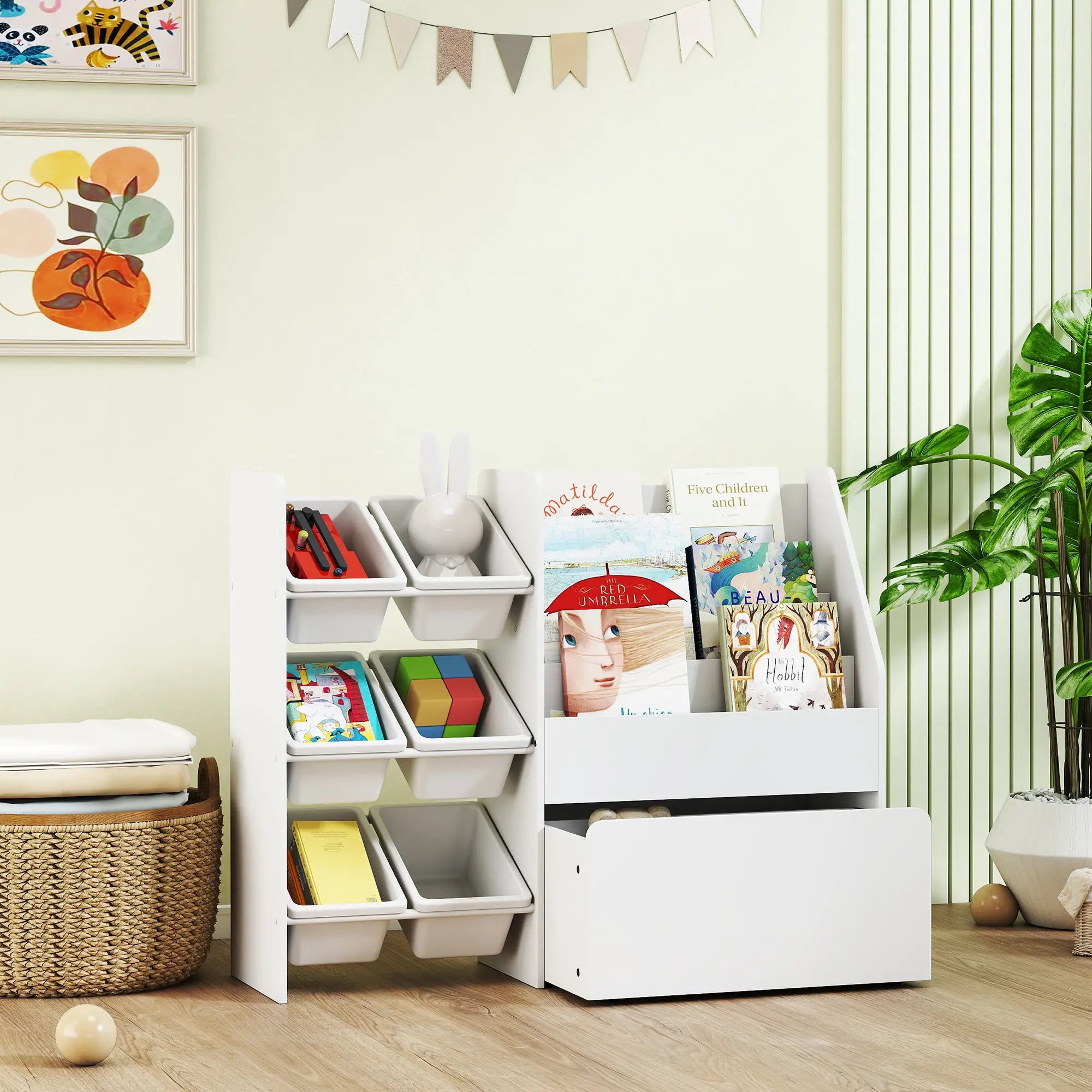 Kids Bookshelf Toy Storage, 3 Tier Bookcase 6 Removable Bins, White Baby & Kids Storage at Gallery Canada
