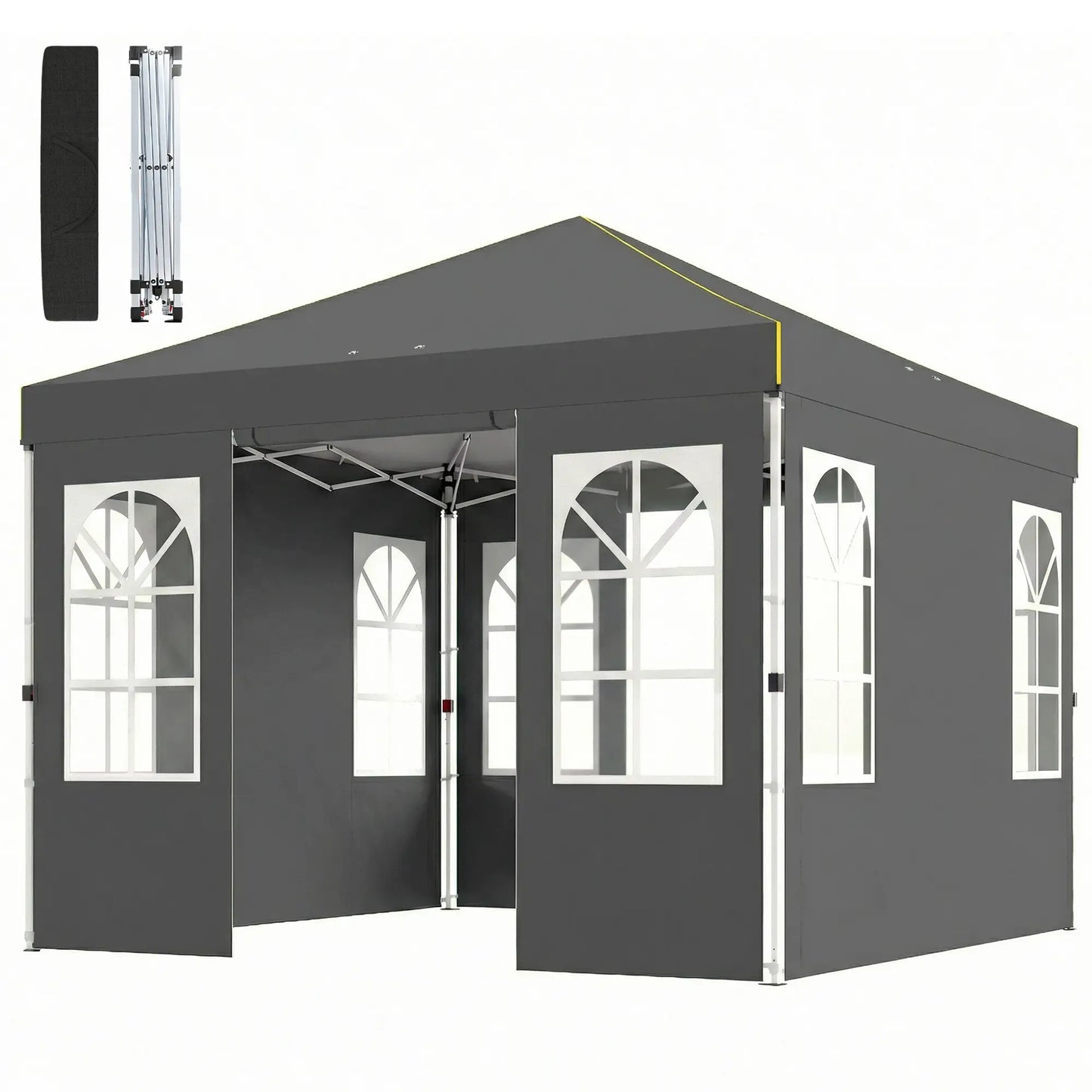 9.6 x 9.6 ft Pop Up Canopy Tent With 4 Sidewalls, UPF 50+, Dark Grey Pop Up Canopies Dark Grey, White at Gallery Canada