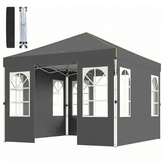 9.6 x 9.6 ft Pop Up Canopy Tent With 4 Sidewalls, UPF 50+, Dark Grey Pop Up Canopies Dark Grey, White at Gallery Canada