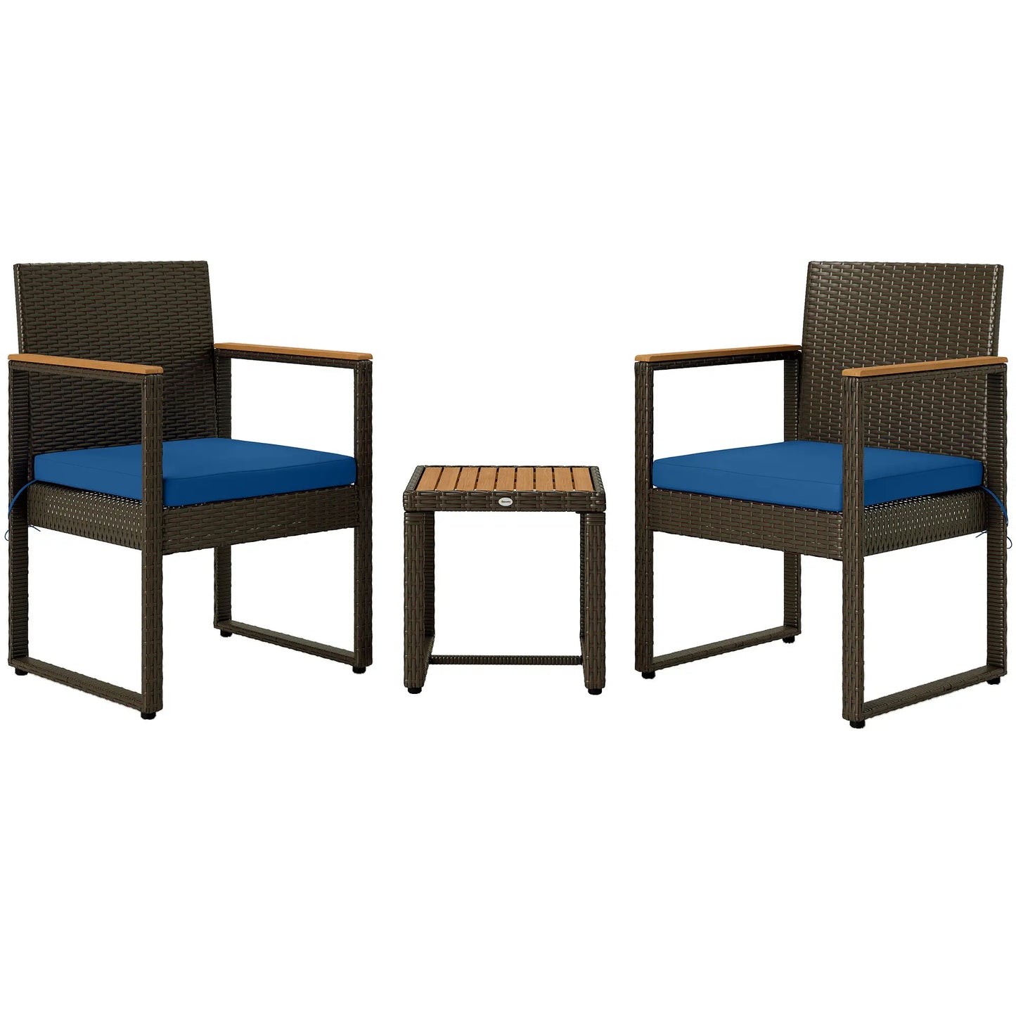 3-Piece Wicker Patio Set, Rattan Bistro, Acacia Table, Dark Blue Bistro Sets at Gallery Canada