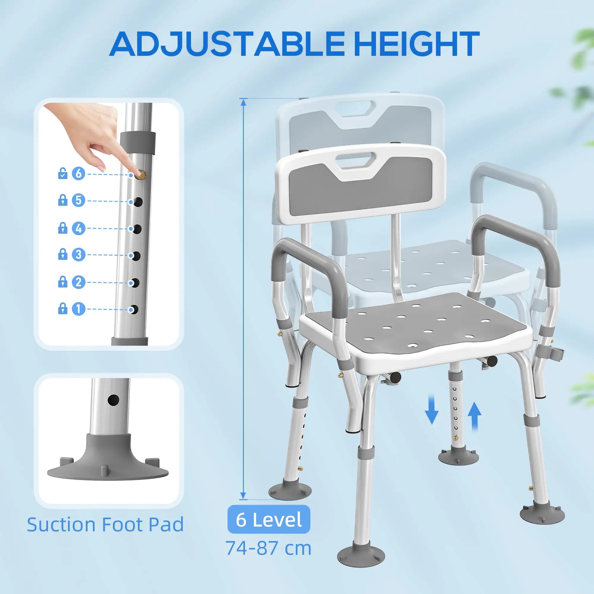 Adjustable Shower Chair With Arms, Back, Padded Seat, Light Grey Bath Chairs at Gallery Canada