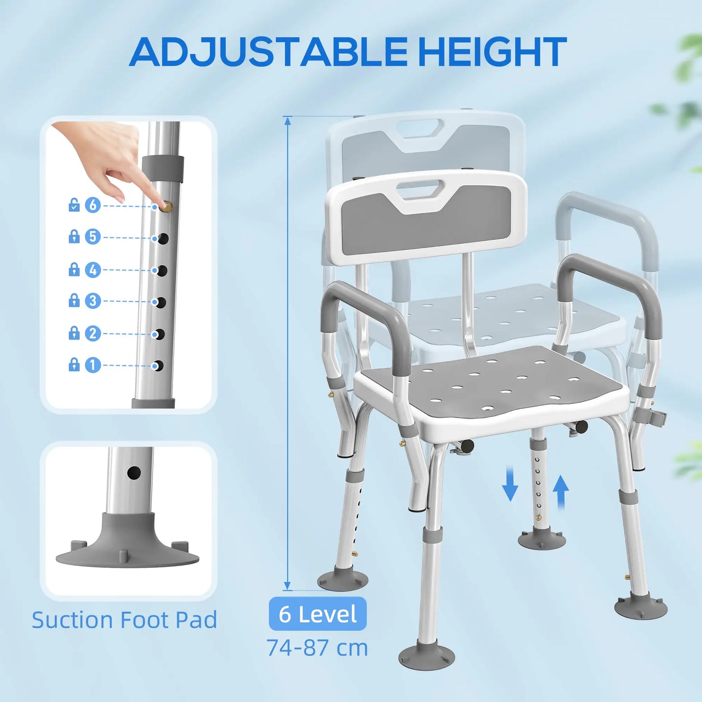 Adjustable Shower Chair With Arms, Back, Padded Seat, Light Grey Bath Chairs at Gallery Canada