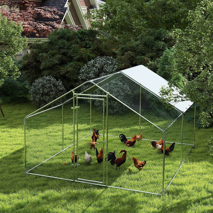 Metal Chicken Coop, 9.8 x 11.2 FT, Walk-In Run With Cover, Lockable Door, Outdoor Poultry Cage For 10-15 Chickens Chicken Coops at Gallery Canada