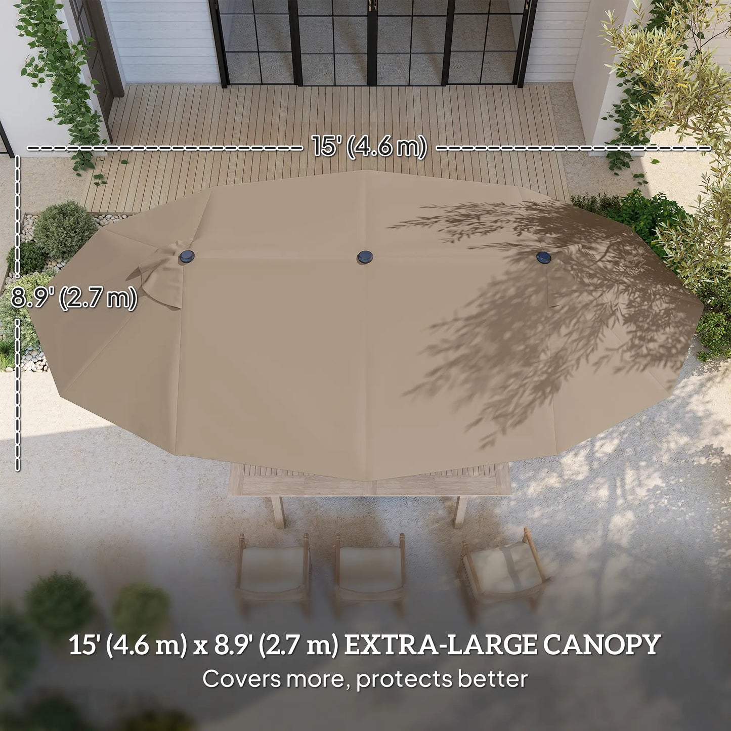 15' Outdoor Patio Umbrella, Twin Canopy, Lift Crank, Brown Sun Umbrellas at Gallery Canada