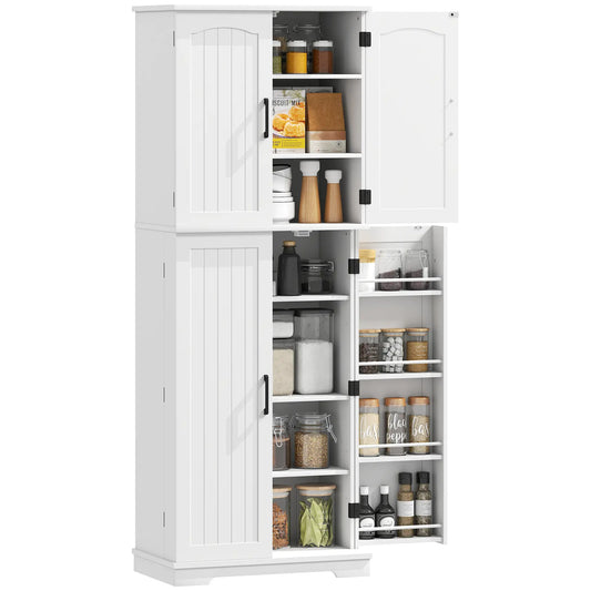 Tall Pantry Cabinet, 64 Inch, Adjustable Shelves, Spice Racks, White Kitchen Pantry Cabinets White at Gallery Canada