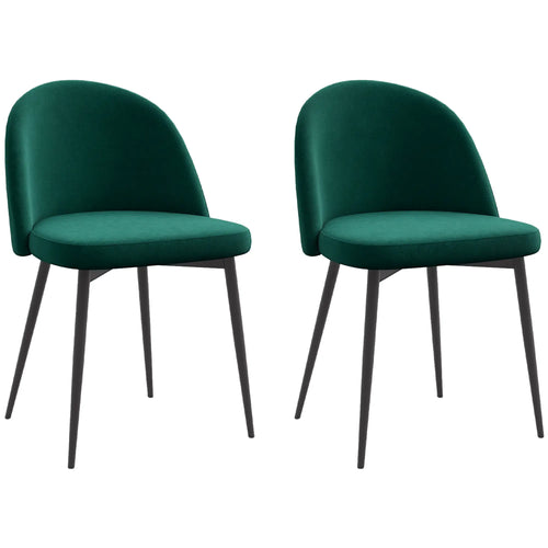 Set of 2 Mid-Back Dining Chairs, Velvet Upholstery, Green