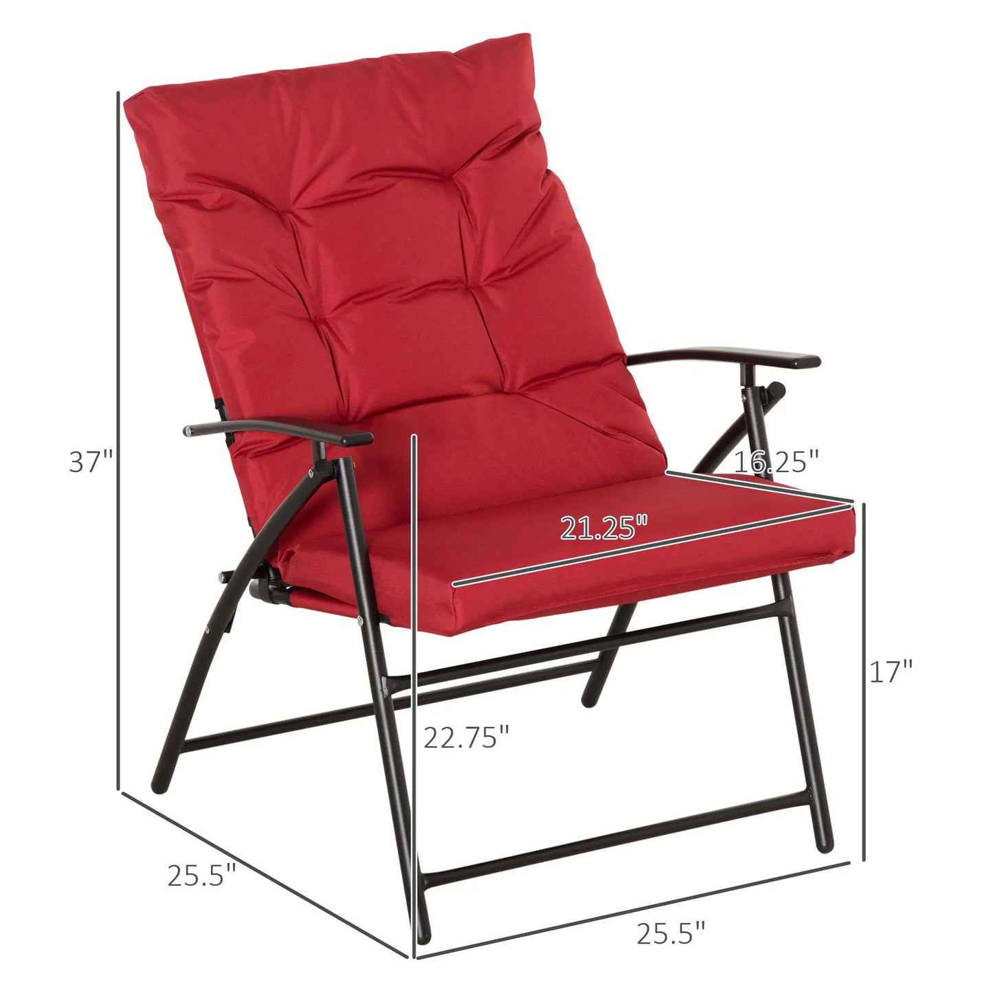 Set of 2 Outdoor Folding Chairs, Adjustable Backrest, Padded, Red Patio Chairs at Gallery Canada