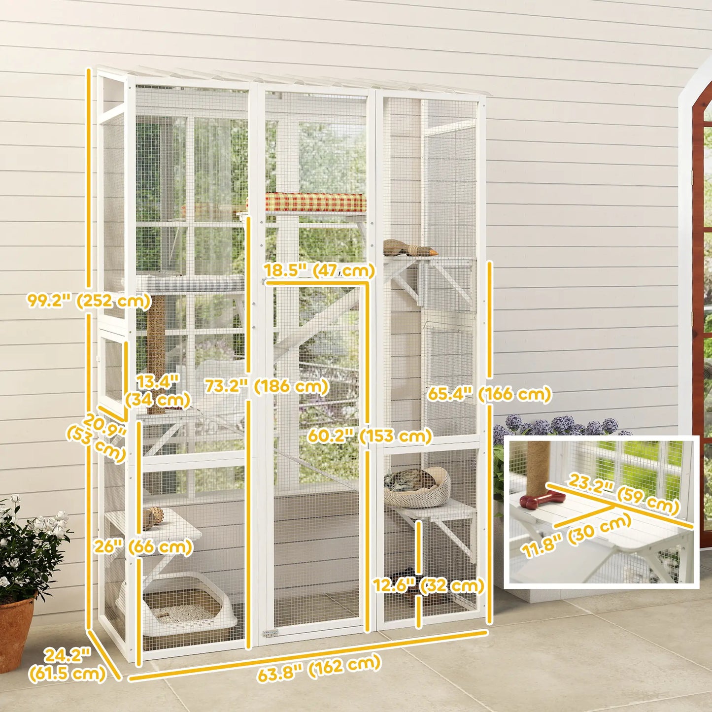 Wooden Catio Outdoor Cat Enclosure, 6 Platforms, Scratching Post, 2 Ramps, Waterproof Roof, White Outdoor Cat Enclosures at Gallery Canada
