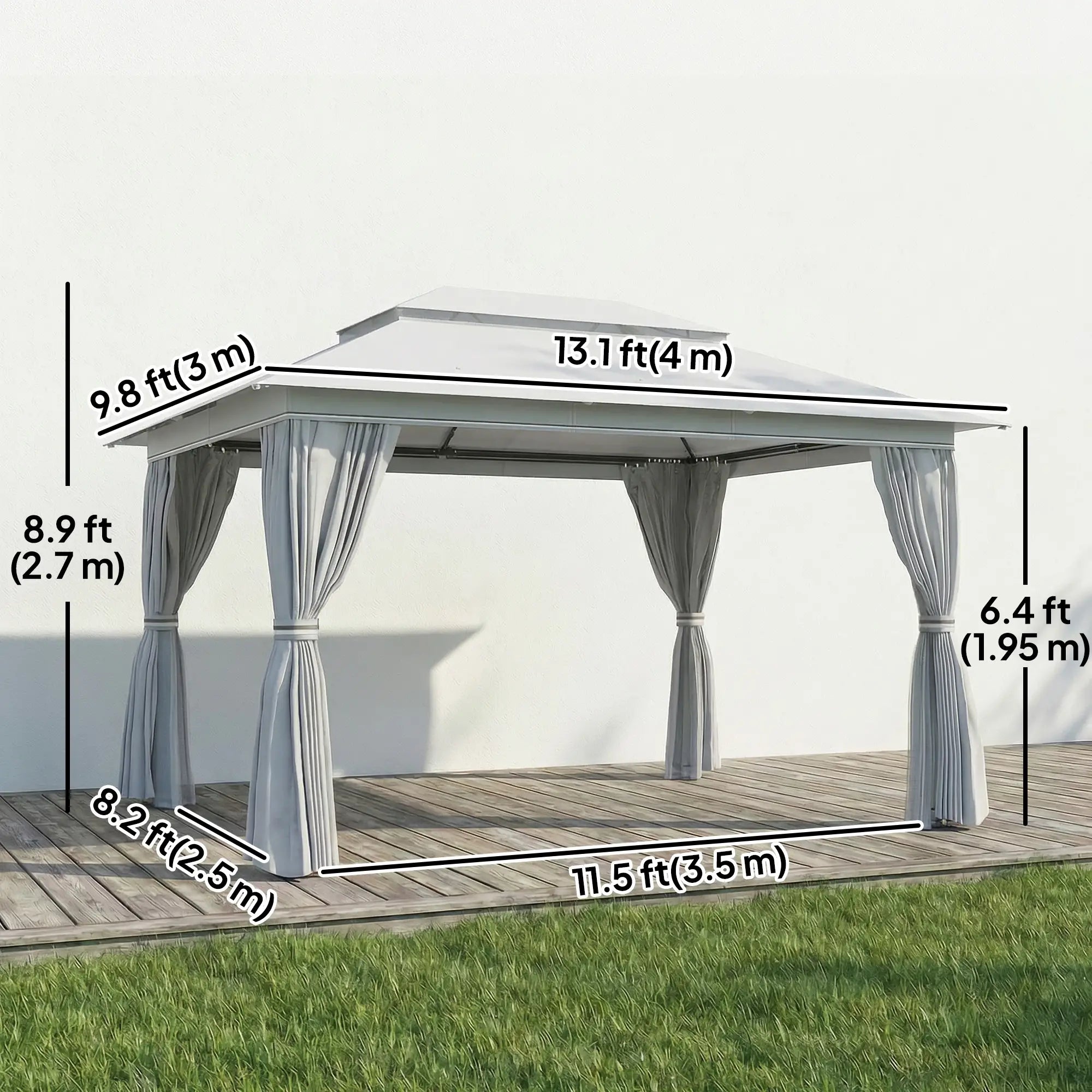 10' x 13' Patio Gazebo, UPF50+ Double Roof, Steel Frame, Dark Grey Gazebos at Gallery Canada