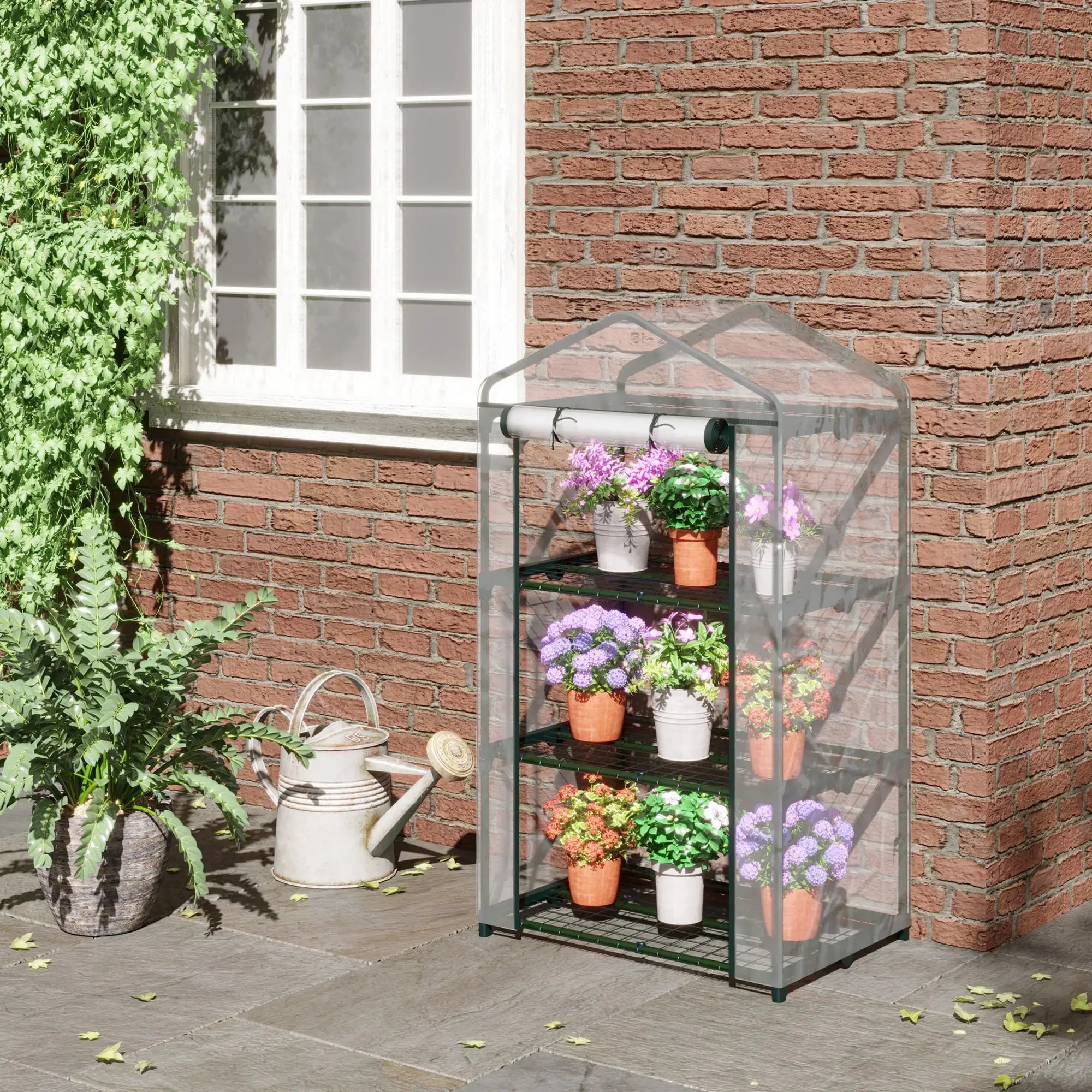 3 Tier Mini Greenhouse, Portable with Shelf Clips, Plastic Cover, Steel Frame, 27