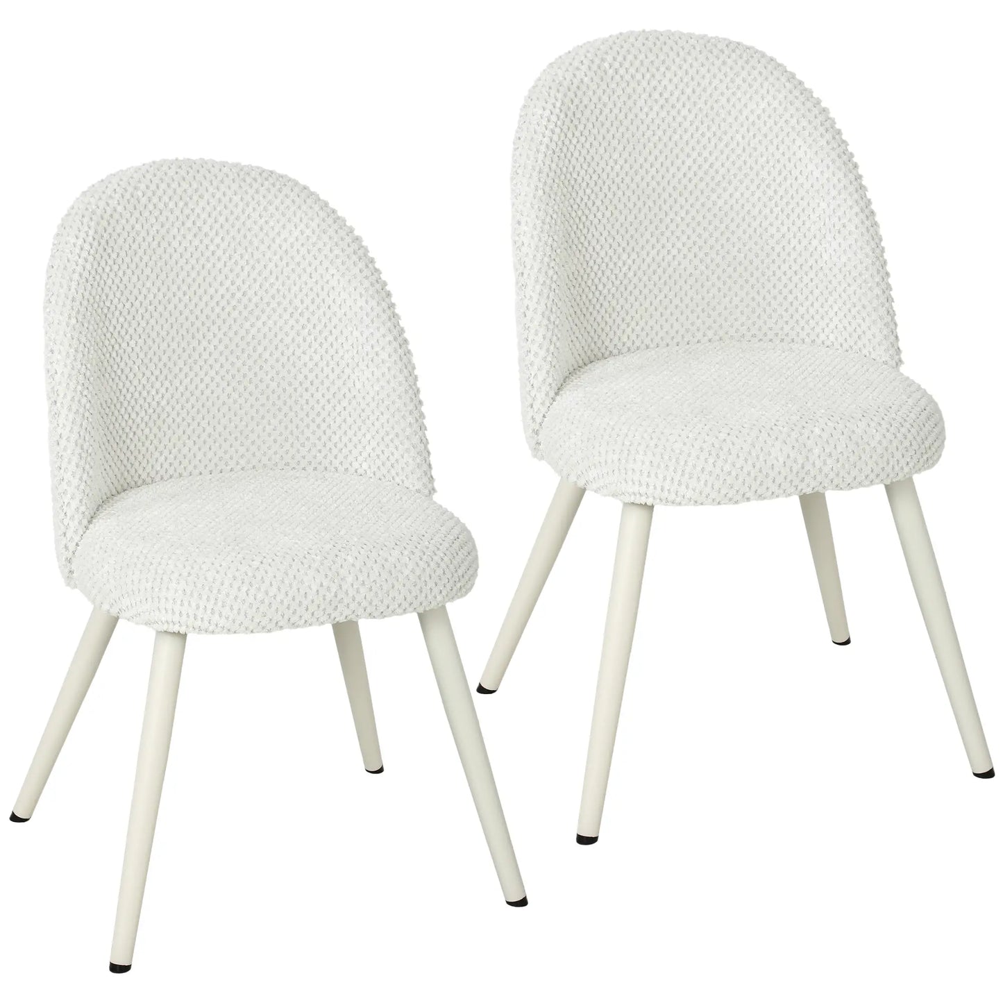 Velvet Upholstered Dining Chairs Set Of 2, Metal Legs, White