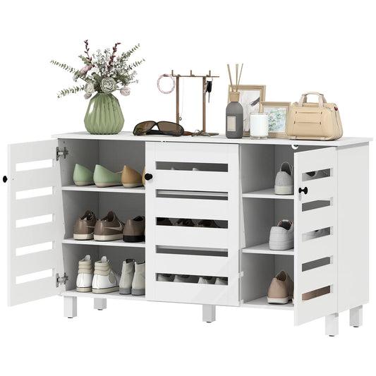 3-Door Shoe Cabinet, 3-Tier Adjustable Shelves For 15 Pairs, White Shoe Storage Cabinets & Racks White Wood Grain, Black at Gallery Canada