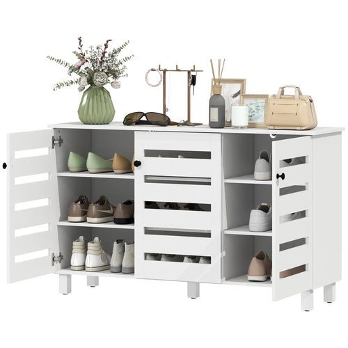 3-Door Shoe Cabinet, 3-Tier Adjustable Shelves For 15 Pairs, White