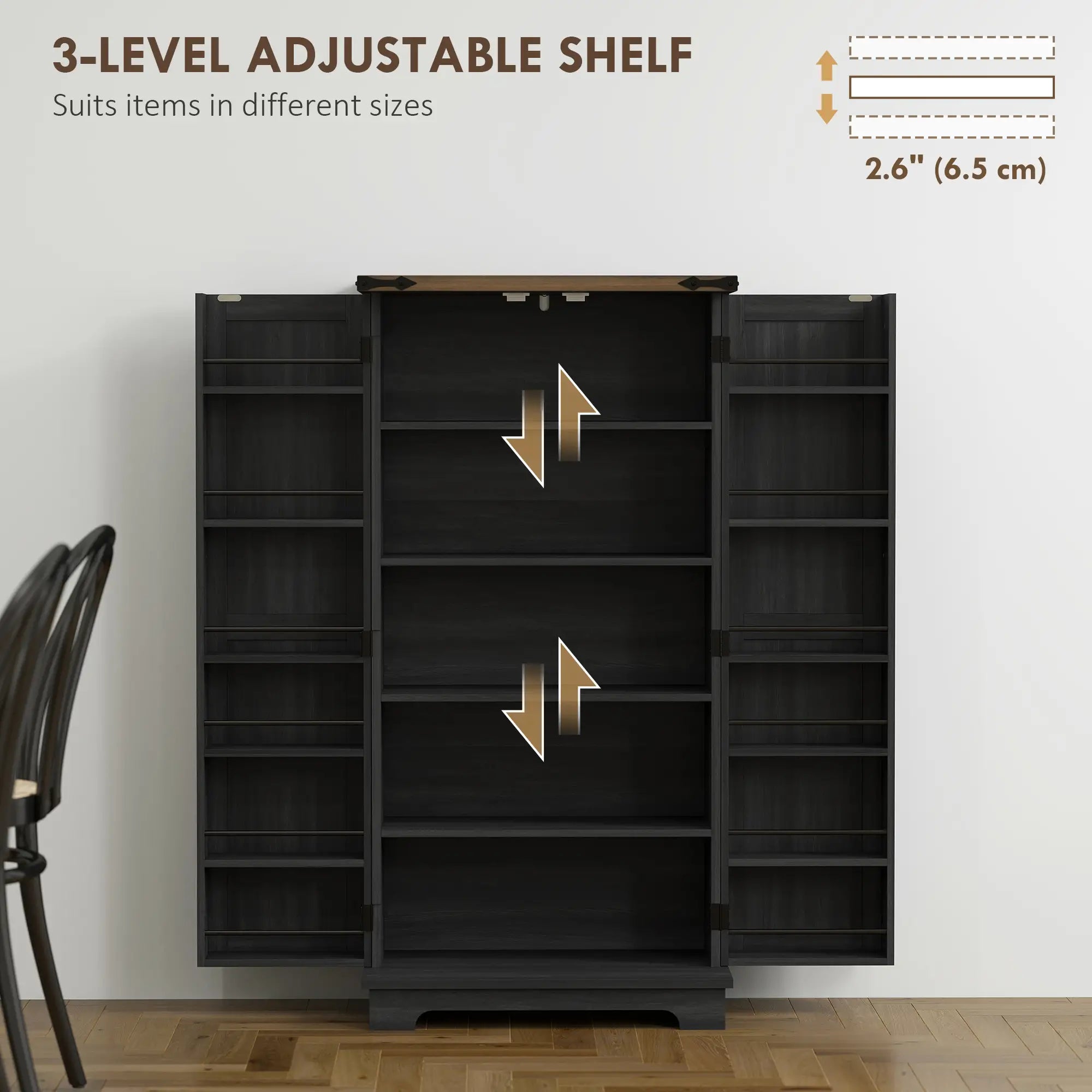 47 Inch Kitchen Pantry Cabinet, Adjustable Shelves, Black Kitchen Pantry Cabinets at Gallery Canada