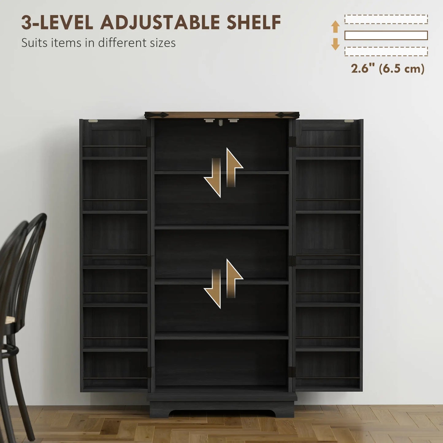 47 Inch Kitchen Pantry Cabinet, Adjustable Shelves, Black Kitchen Pantry Cabinets at Gallery Canada