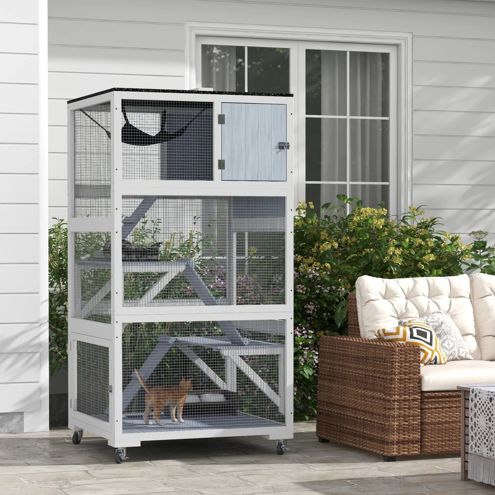 34" L Cat Enclosure on Wheels, Hammock, Platforms, Grey Outdoor Cat Enclosures at Gallery Canada