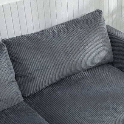3 Seater Sofa, 74" Corduroy Couch, Solid Wood Legs, Dark Grey 3-Seater Sofas at Gallery Canada