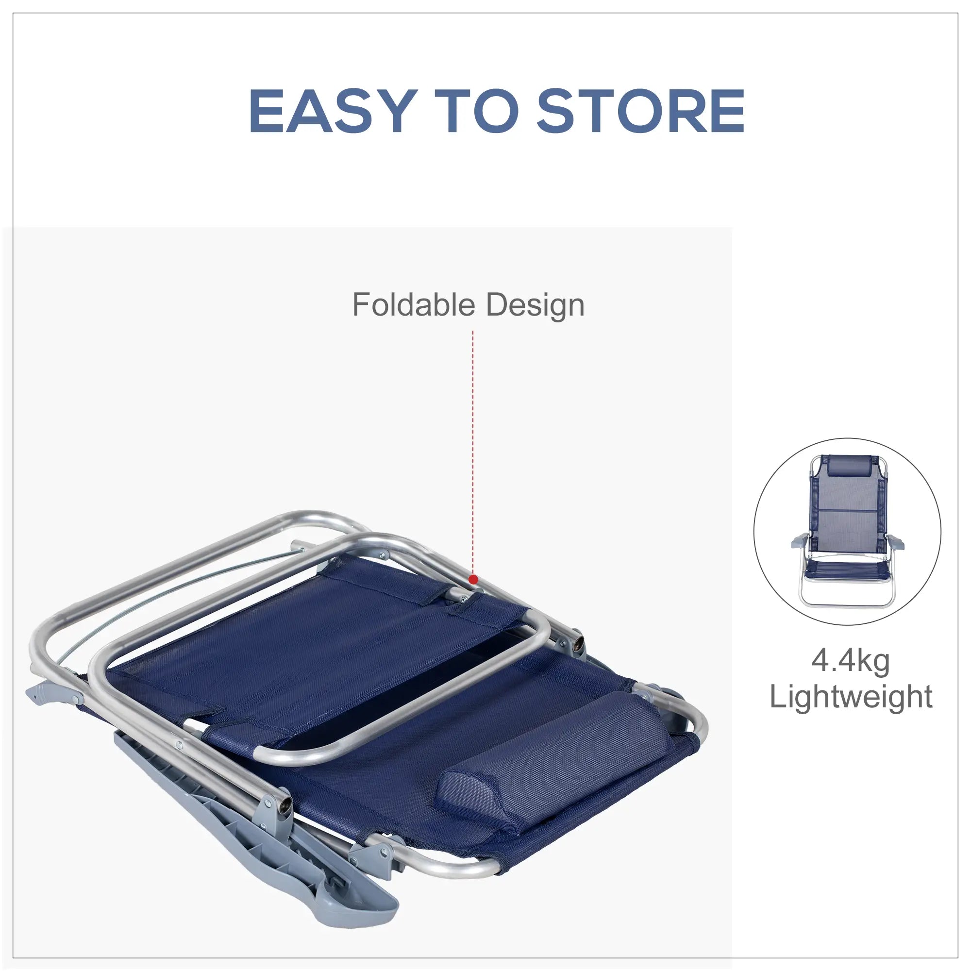 Set of 2 Fishing Chairs, Adjustable Backrest, Headrest, Folding, Dark Blue Picnic Tables & Camping Chairs at Gallery Canada