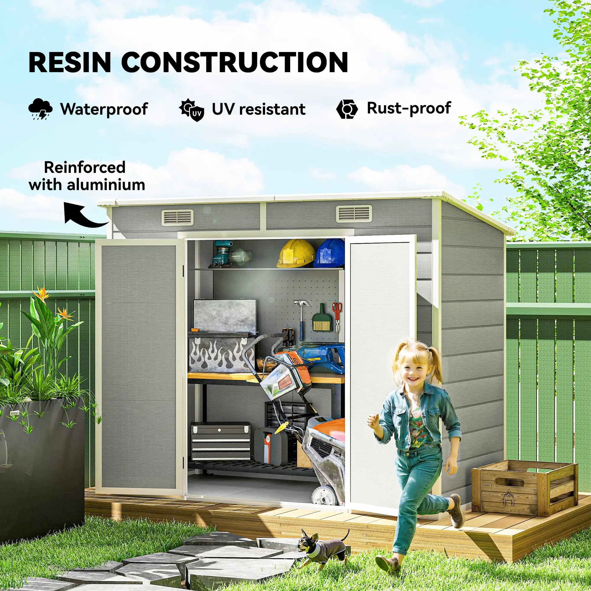 8' x 4' Resin Outdoor Storage Shed, Window, Lockable Doors, Light Grey Sheds at Gallery Canada