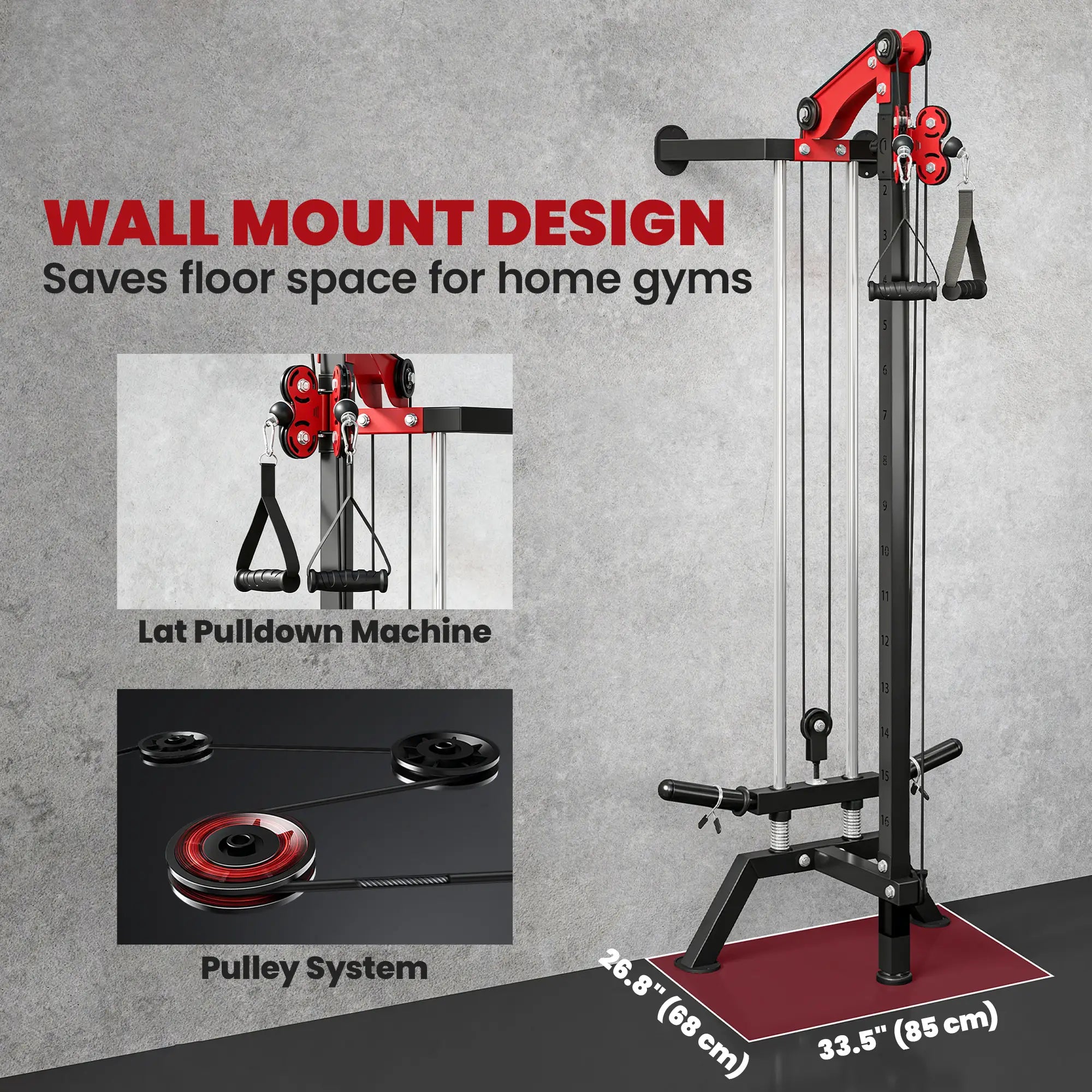Wall Mount Cable Station, 16 Positions Adjustable Pulley Machine, Cable Crossover Machine with Lat Pulldown Bar Strength Training Equipment at Gallery Canada