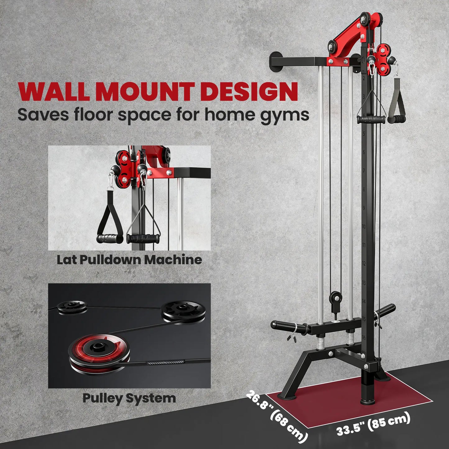 Wall Mount Cable Station, 16 Positions Adjustable Pulley Machine, Cable Crossover Machine with Lat Pulldown Bar Strength Training Equipment at Gallery Canada
