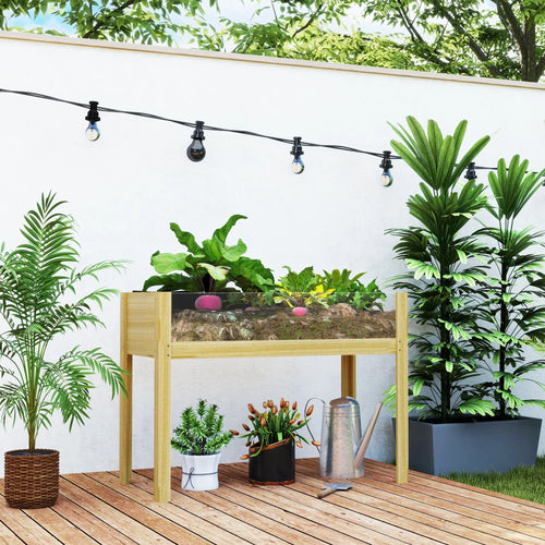Wooden Raised Garden Bed, Acrylic Panels, Drainage Holes, 43.3
