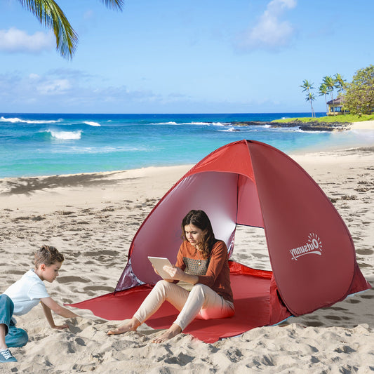Pop Up Beach Tent Portable Sun Shelter UV Protection Outdoor Patio with Carry Case &; Stakes Red - Gallery Canada